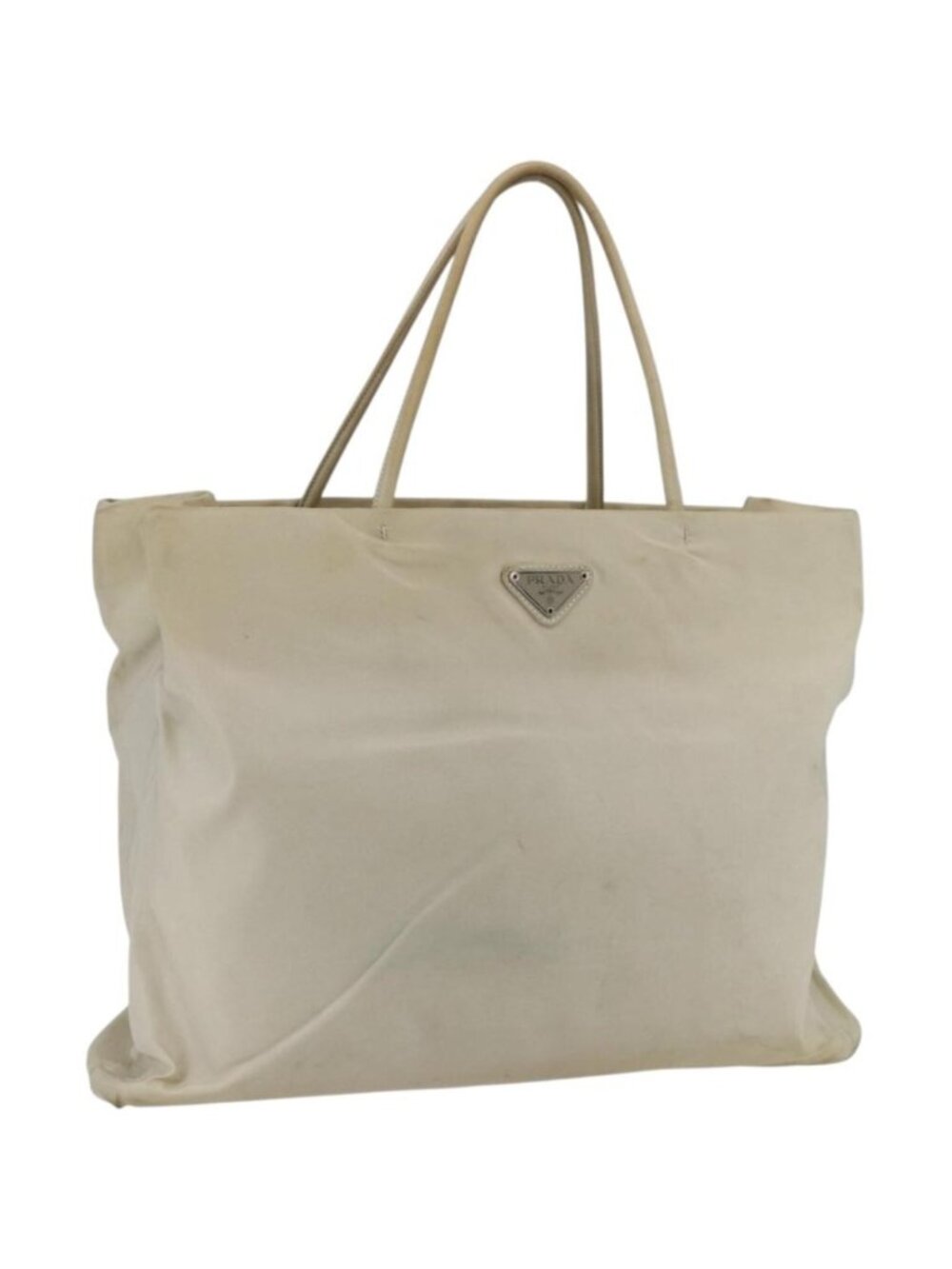 PRADA Tote Bag Nylon Beige Silver